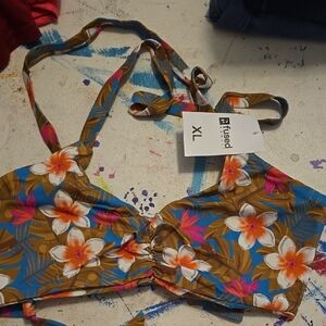 Fused Floral Bikini Top - Blue and Brown